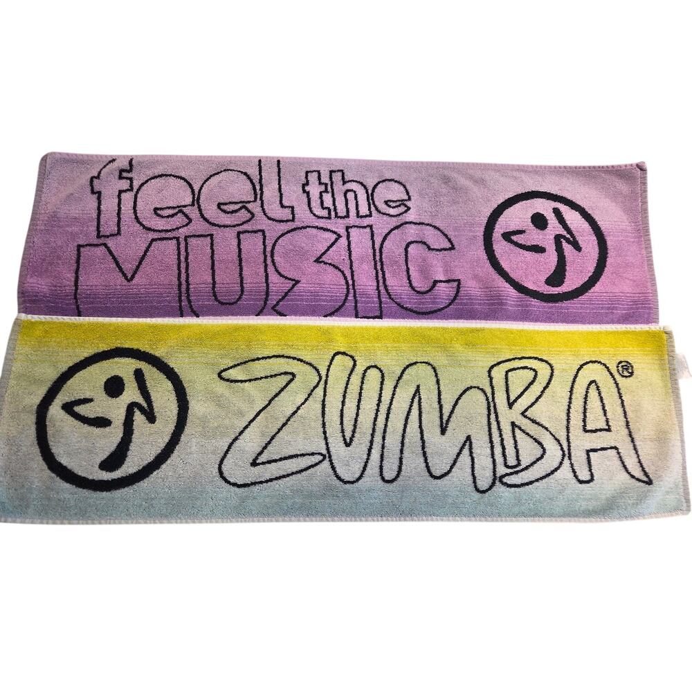 Lot 2 Zumba Cotton Fitness Sweat Towels Fast Dash Fitness Feel Music Purple